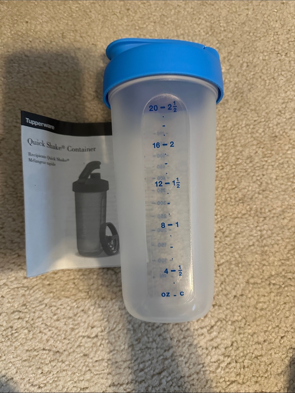 Tupperware Frosted Shaker with Bright Blue Lid